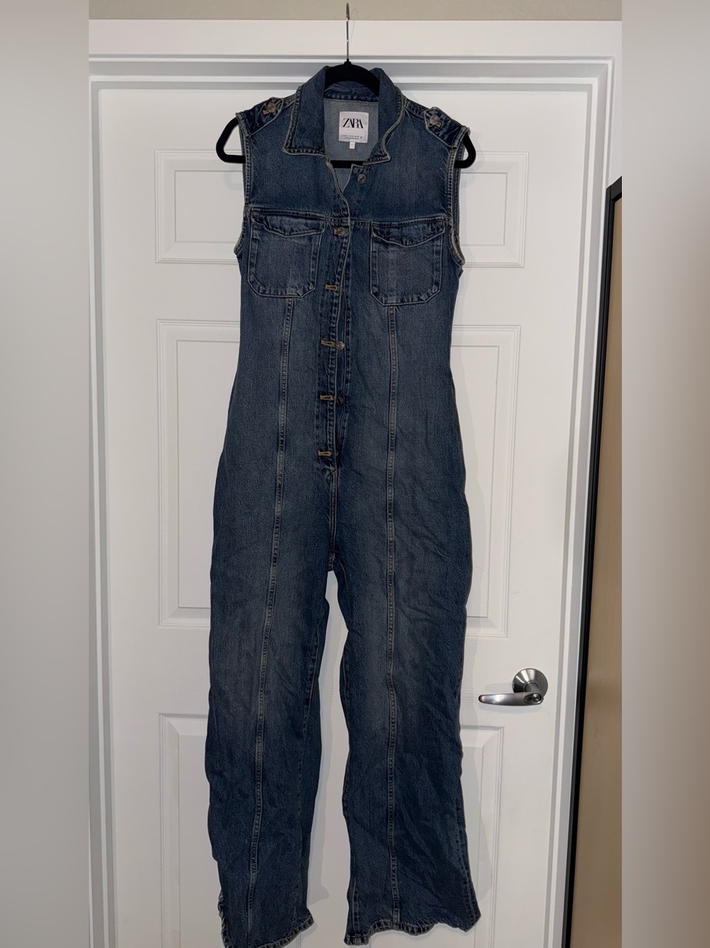Zara Dark Wash Denim Jumpsuit Sleeveless